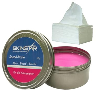 SkinStar Racing Speed Paste Skiwax Skiwachs Wachs 80g Fleece Poliertuch Reinigungstücher