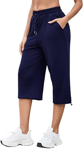 Marvmys 3/4 Pantalón Chándal Mujer Algodón Verano Ligeros Pantalones Rectos con Bolsillo y Perneras Ajustables S-3XL