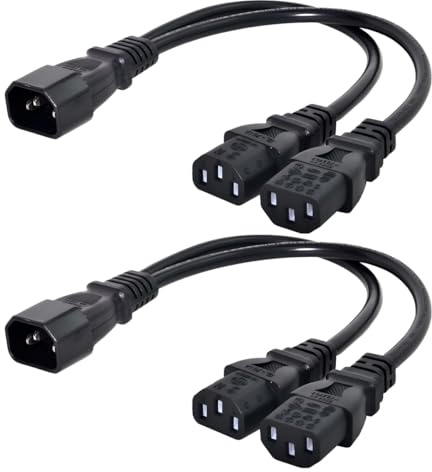 chenyang Confezione da 2 adattatori IEC 320 C14 1 maschio a 2 prese C13 Y splitter di corrente adattatore per monitor/computer/alloggiamento/stampante PDU