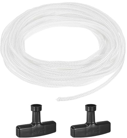 M METERXITY Cordino Avviamento Strappo Avviatore Strappo 5mm 10m Cordino Avviamento Strappo con Maniglie Cordino Avviamento Strappo Nylon per Tosaerba/Sega/Tagliaerba [Bianco, Nero]