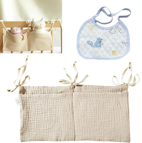 Laralily Babybett Organizer Hängend,Organizer Babybett Baby,Bett Organizer Kinderbett,Betttasche Spielzeugtasche,für Babybett Umrandung,Kinderzimmer Aufbewahrungstaschen,mit Speicheltasche
