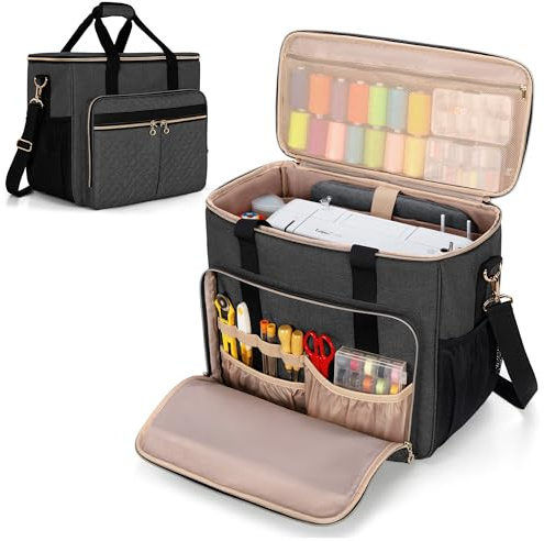 Luxja Borsa per Macchina da Cucire con Tasche Multiple, Borse da Trasporto Macchine da Cucire Compatibile con Maggior Parte delle Macchine da Cucire Standard Brother, Singer, Janome, Nero