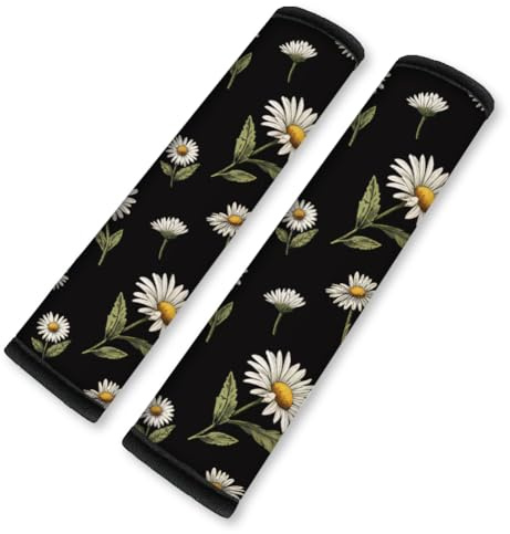 Doodlream 2Pcs Soft Auto Seat Belt Cover Pad Daisy Flower Print Car Seatbelt Shoulder Cushion for Comfortable Driving, Compatible with All Cars' Seatbelt and Backpack Straps