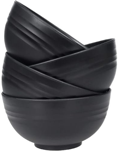 LIVELYPET Set di 4 ciotole infrangibili per cereali, in plastica, lavabili in lavastoviglie e microonde, facili da riutilizzare, per zuppa di spaghetti di riso, insalata, frutta (nero)