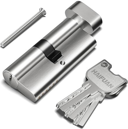 1 Pc of 70 mm (35T/35) Brass Core Mortise Door Lock Cylinder,Singe Side Entry with 3 Brass Keys, Thumbturn knob on The Other Side,Nickel Brushed Color(70-T-NB)