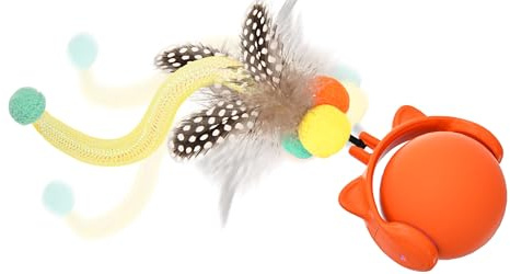 GoldenSun Cat Toys,Interactive Cat Toys for Indoor Cats Adult,Cat Ball Toy for Indoor Cats Kitten,Automatic Cat Toy With Tail,4 Mode Multiple Activation Ways and Chirps Stimulate,USB Charging,Orange