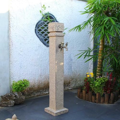 Colonna d'Acqua da Giardino retrò per Esterni con Rubinetto - Distributore d'Acqua antigelo per Fattoria, Cortile e pascolo (Bianco, 90 cm/37 Pollici) - Durevole ed Elegante