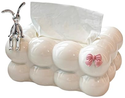 Tücherbox in Wolkenform aus Kunststoff, Taschentuchbox Modern Weiß 18x13x9cm, Tissue Box für Badezimmer, Schlafzimmer, Büro – Elegante Kosmetiktücherbox mit Federmechanismus, Leicht Luxus Elegante