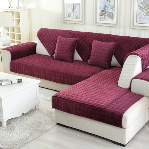 Bettschlange Sofa Überzug L Form, Sofadecken für Sitzfläche, Couch Überzug 1 2 3 4 Sitzer Sofabezug, Sofaschoner rutschfest,Universelle Sofaüberwurf,Ecksofa(F-Burgunderrot,90x210cm