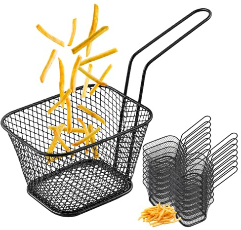 Cestini Per Patatine Fritte, 12 Pezzi Cestini Per Friggere, Cestello Per Friggere, Piccoli Cestino In Acciaio Inox, Mini-Cestini Da Portata Con Manico, Cestino Per Patatine Fritte, Anelli Di Cipolla