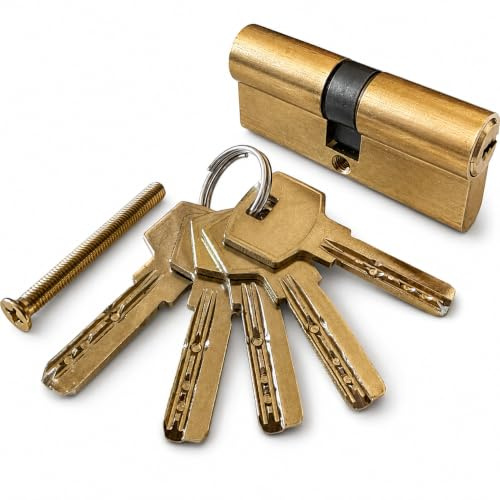 Topolenashop Cilindro Europeo per Serratura 70 mm con 5 Chiavi – Cilindro in Ottone Smerigliato per Porte in Legno, Metallo e PVC – Ricambio per Casa, Ufficio, Studio e Ambienti Professionali
