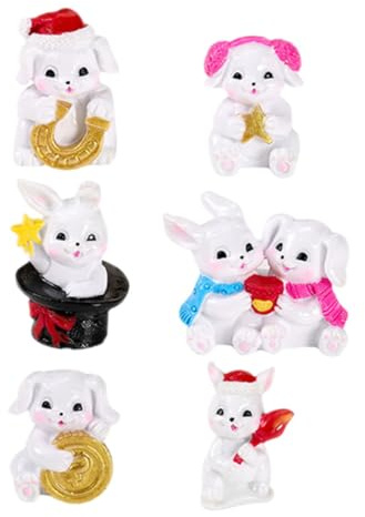 Toyvian Lot de 6 Figurines Miniatures de Lapins en Résine pour Décoration Micro-Paysage, Ornement Compact et Adorable pour Gâteau ou Voiture