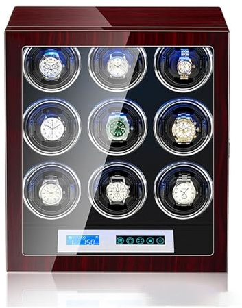 PAHION Luxuriöse Uhrenbeweger Automatischer Uhrenbox Mit LCD-Display Und LED-Beleuchtung Leisem Motor Und 5 Rotationsmodi AC-Adapter Oder Batteriebetrieb