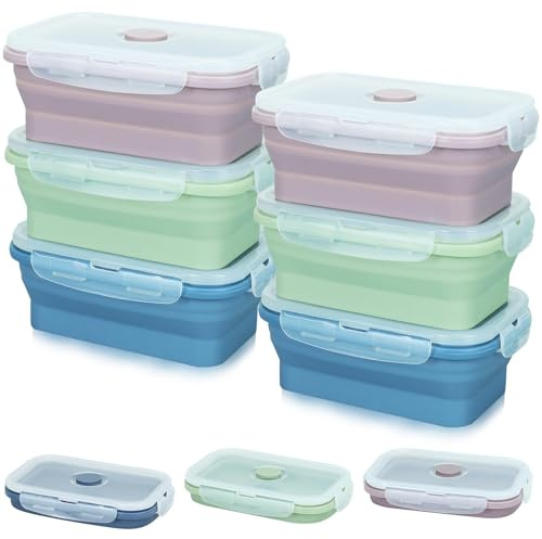 TESIN 6 Stück Faltbare Brotdose, 550 ml Faltbare Frischhaltedosen mit Deckel, foldable Silikon Lunchboxen für Zuhause, Wohnmobil, Camping, Wandern, Picknick, Travel, Schule