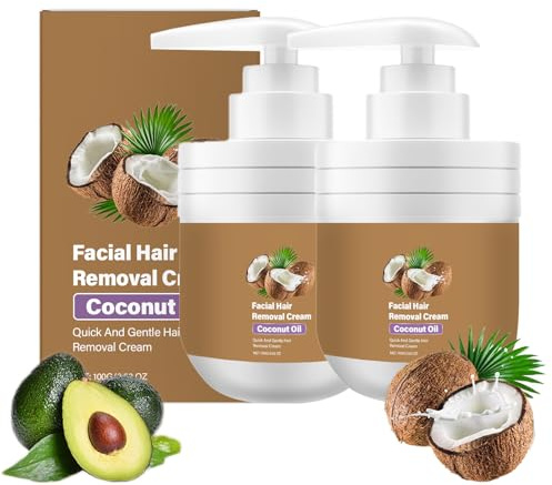 Facial Hair Removal Cream, Coconut Serum Oil Facial Hair Removal Cream for Face And Body, Moisturizing & Soothing, Remove Lip Hair & Beard Without Irritation for Sensitive Skin (2)