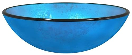 Lavabo en verre trempé avec finition bleue 42 x 14 cm – Lavabo moderne et durable pour salle de bain et WC d'invités, peu encombrant et facile d'entretien