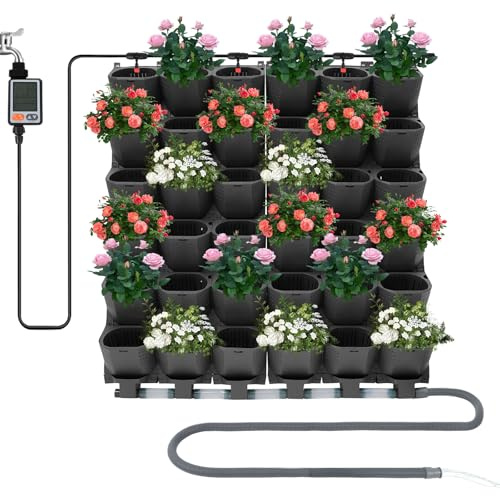 Eieblek Hängender vertikaler Wand-Blumentopf, stapelbarer Wandpflanzer mit Automatischem Bewässerungssystem, Hängende Pflanztaschen, Vertikaler Wand-Blumentopf(36 Stück) (Schwarz)