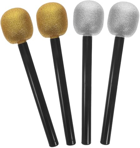 Hemobllo Lot De 4 Faux Microphones Paillettes pour Garçon Et Filles, Jouet Micro Portable Argenté Et Doré, Accessoire De Fête Léger, pour Chant, Karaoké Et Animation Scène