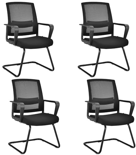 COSTWAY Freischwinger Stühle 4er Set, Schwingstühle mit Armlehne, Konferenzstühle, Bürostühle, Computerstühle bis 136kg belastbar, Besucherstühle für Büro, Konferenzraum, Arbeitszimmer