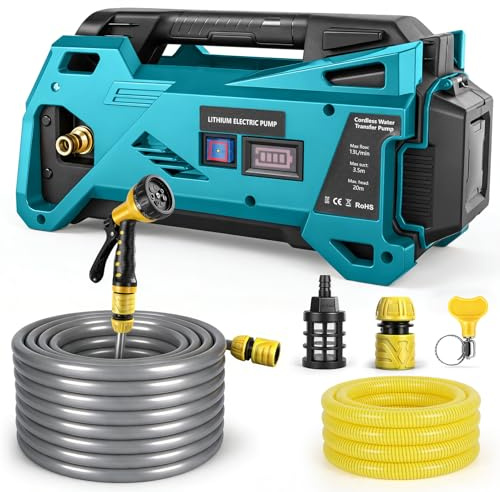Vattenpump kompatibel med Makita 18 V batteri, trådlös bärbar självsugande elektrisk pump för hem, pool, husbil, trädgård, bubbelpool, dammakvarium (utan batteri)
