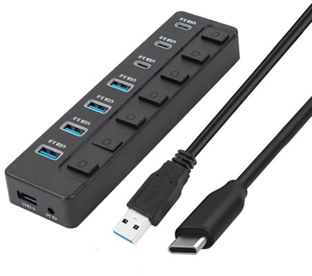 ZYKEJJDDAK USB C Adapter 7 Port Multi Splitter 5Gbps Fast Speed Transfer with Individual Switches for Desktop Laptop USB C Expansion Dock