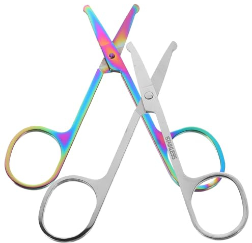HOMSFOU Tijeras de Acero Inoxidable Kit de 2 para Recortar Vello Nasal Punta Redonda, Ideales para Uso Profesional Casa