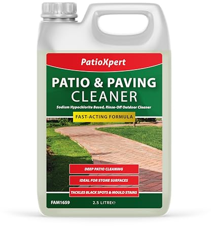 PatioXpert - Fast-Acting Patio & Paving Cleaner 2.5L - Sodium Hypochlorite Based, Rinse-Off Outdoor Cleaner for Stone, Concrete & Slabs - Removes Black Spots, Mould Stains & Dirt