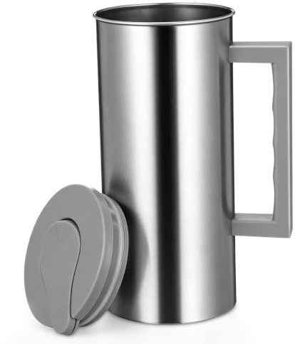 POPETPOP Pichet Inox 2L avec Couvercle, Carafe Eau pour Frigo | Nettoyage facile, maintient les boissons fraîches, design plat gain de place, idéal jus et café, poignée ergonomique