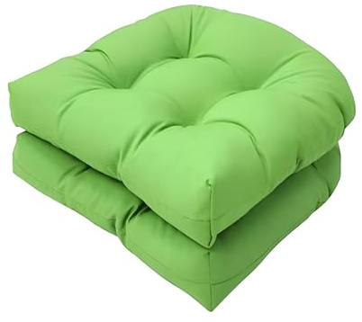 Uppsättning av 2 tuftade utomhusstolskuddar – överfyllda runda hörndynor för uteplatsmöbler, 48 cm x 48 cm, ljusgrön korgstol ersättning