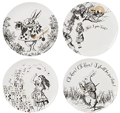 V&A Alice in Wonderland Side Plates, for Dinner, Afternoon Tea or Breakfast, Fine China, 20.5 cm (8), Set of 4, White