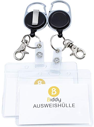 Biddy 2 Stück Ausweishalter Schlüsselanhänger JoJo starke Feder reißfeste Schnur - für Schlüssel oder Ausweise mit Gürtelclip Schlüsselring und Klemmhaken