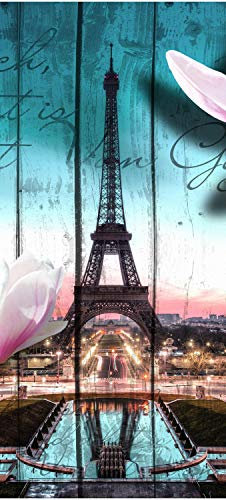 wandmotiv24 Türtapete Holz Blüten Paris Eiffelturm 80 x 200cm (B x H) - Dekorfolie selbstklebend Sticker für Türen, Türfolie, Aufkleber, M0543