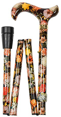 Design Faltstock BOSSCHAERT farbig, bunt, modisch, höhenverstellbar, Derbygriff, Leichtmetall, edler Messingring, Damen und Herren, Gummipuffer.