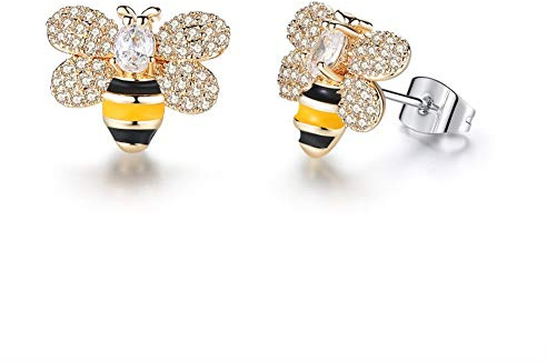 AILUOR plaqué or émail cristal abeille à miel Bumblebee boucles d'oreilles mignonne petite abeille mouche animaux Dangle boucles d'oreilles Costume bijoux pour femmes (Gold)