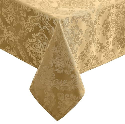 Elrene Caiden Elegance Damast-Tischdecke, Polyester, Gold, 52 x 52 (Square)