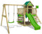 FATMOOSE Aire de Jeux JazzyJungle Jam XXL portique en Bois avec balançoire et Toboggan Vert Pomme, Tour d'escalade pour Enfants avec bac à Sable, échelle et Accessoires de Jeu pour Le Jardin.
