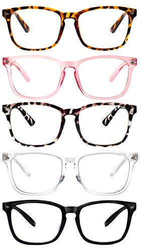 VIDEBLA 5 Pack Blue Light Blocking Reading Glasses,Spring Hinge Computer Readers for Women Men,Anti UV Ray Filter Nerd Eyeglasses (Mix, 1.50)