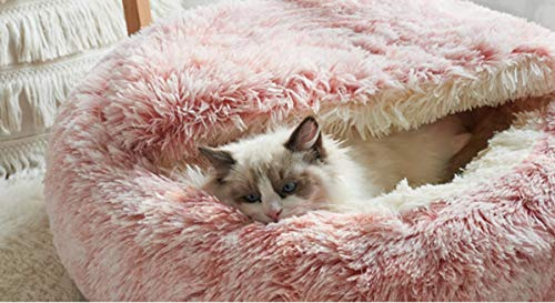 Katzenbett Höhle Flauschiges Bett Zelte, weiches Plüsch Indoor Katzenhaus Winter Warm Haustier Schlafkissen Anti-Rutsch Abnehmbares waschbares Bett für Katze (50 cm, Rosa-B)
