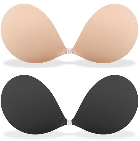 MITALOO Adhesive Bra Invisible Sticky Strapless Push up Backless Reusable Silicone Covering Nipple Bras Black Nude