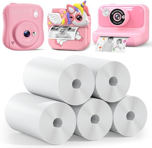 Hangrui 5 Rollen Druckpapier für Kinderkamera,Sofortdruck Thermopapier,Kamera-Druckpapier,Nachfüllpapier für Kinderkamera,Thermopapier,Foto-Druckerpapierrolle(Länge: 2,16inch & Breite: 1,1inch)