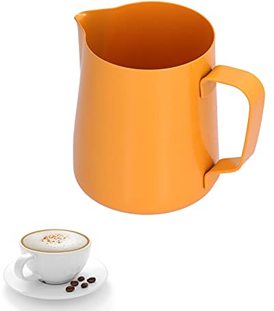 400ml Edelstahl Milchkrug Aufschäumen, Aufschäumen Krug Kaffee Milchaufschäumen Krug Tasse Milchkanne für die Heimküche(Orange)