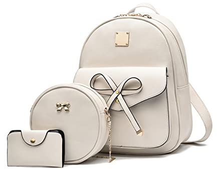 EVEOUT Mujeres Cuero Imitación Casual Mochila Impermeable Bolsa de Viaje Escolar Bolsas de Día 3 en 1 Bolso para Niña, Blanco 03, Lindo