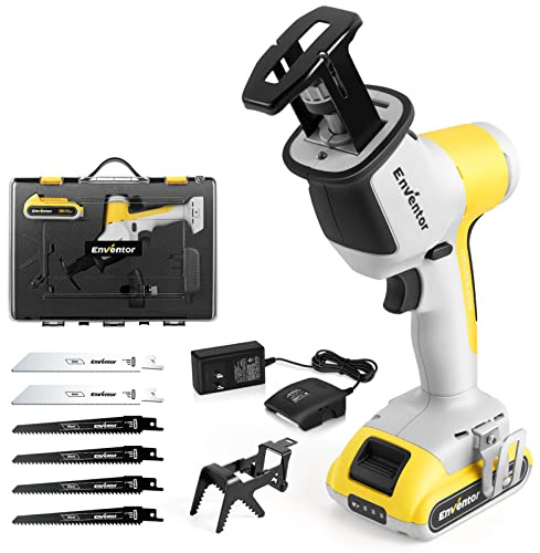Enventor Sierra Sable Batería, Brushless 20V Sierra Alternativa Inalámbrica con Batería de 2000mAh, Velocidad Variable de 0-3000RPM, 6 Hojas de Sierra, Corta Madera, Metal, Plástic, Ramas