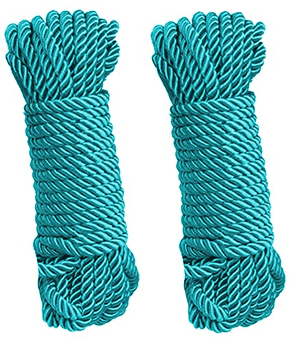 2 Pack DIY 32 feet 5mm Diameter Soft Polyester Silk Rope Solid Braided Twisted Nylon Ropes,10m Durable and Strong All Purpose Twine Cord Rope String Thread Cord (Turquoise Blue)