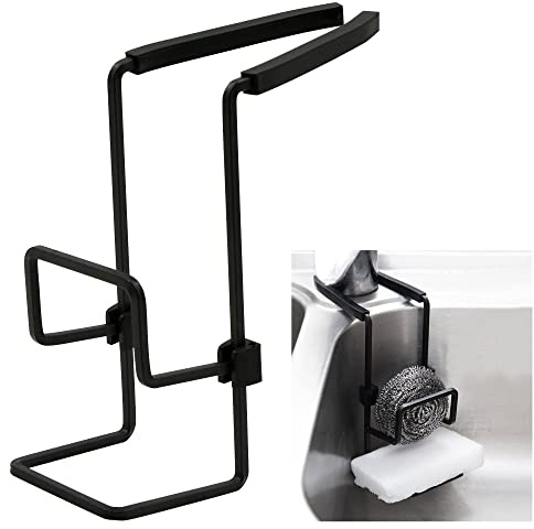 Schwammhalter Küche Hängend Spülbecken Organizer - Metall Sponge Holder kitchen sink Wasserdicht Spülschwamm Halterung Spülschwammhalter Küchenschwammhalter - Kein Bohren Erforderlich, Schwarz