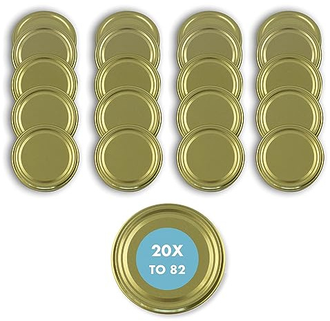 Flaschenbauer - Twist Off Ersatzdeckel 20 Stk. Gold 82mm - Deckel für Einmachgläser - TO 82 Schraubdeckel für Gläser, Einmachdeckel für Marmeladengläser, Aufbewahrungsgläser - Made in Germany