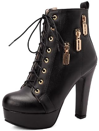 Bottines à bout rond et fermeture éclair pour femme - Talon haut - Fait à la main - Bottes courtes pour femme - Grande taille 35-48 Z33-691, Noir , 45 EU