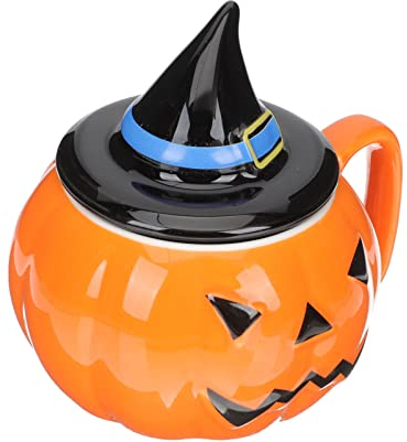 Cabilock Kürbisbecher Halloween Kürbis Suppentasse mit Deckel Keramik Suppenschüssel Müslibecher Frühstückstasse Milchbecher Keramikbecher Kürbis Suppenschale Halloween Geschenke für Freunde