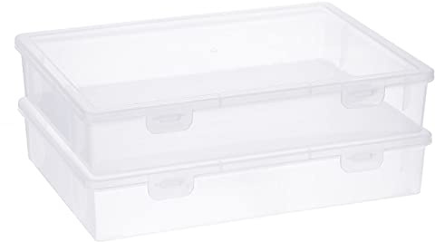 BTSKY Clear Plastic Storage Box with Flap Lid, Multipurpose Craft Organizers and Storage Box Art Supply Storage Organizer Plastic Sewing Box for Beads Pencils Notebooks, 2 Pack Medium