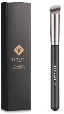 TEOYALL abgewinkelt flach Concealer Pinsel, Dense Synthetic Contour Pinsel für Bronzer Flüssigkeit Stiftung Creme Puder Blending Buffing Stippling Pinsel